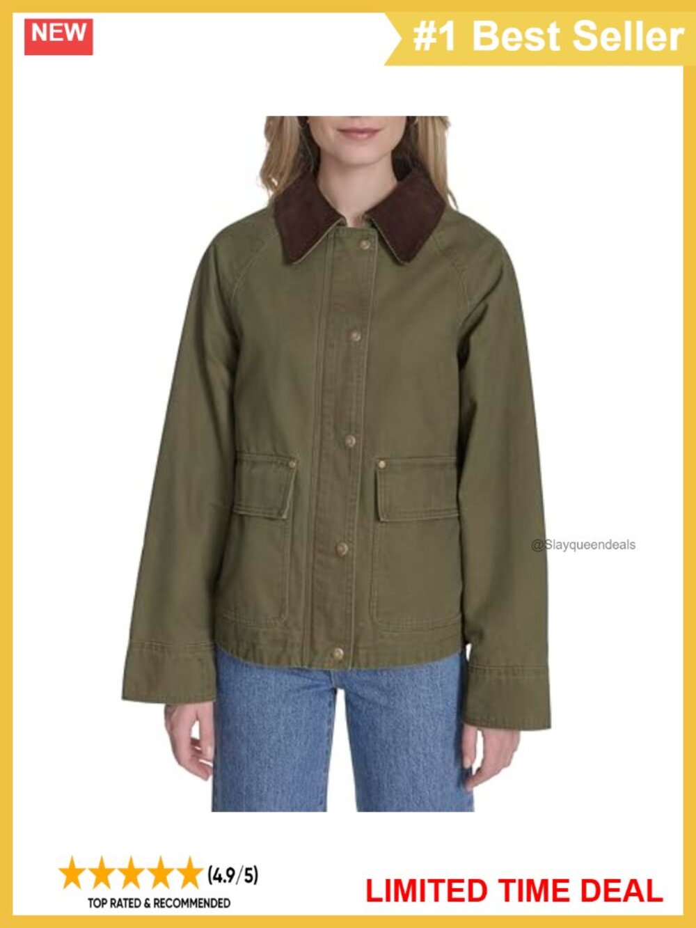 Cotton Barn Jacket Corduroy Collar Snap Pockets Zip Placket Cropped